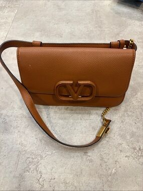 Valentino Tan Brown VLogo Clutch Shoulder Bag